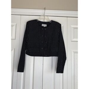 Vintage 80's Paris Blues Top Button Front Cropped Long Sleeve Polka Dot M